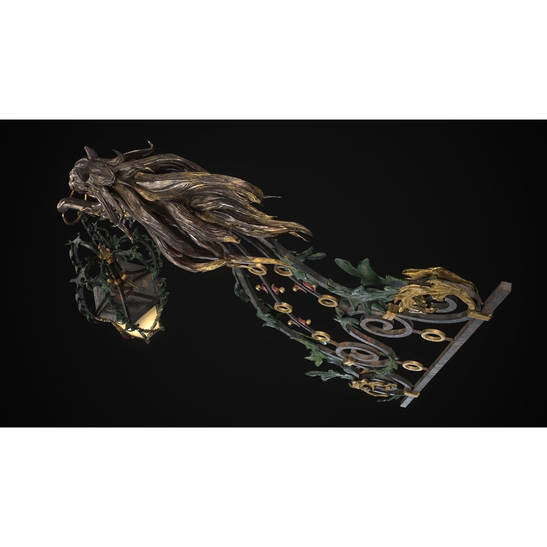 Victorian Street Light Cat 3D Model – Low Poly Game Asset, FBX - View 13