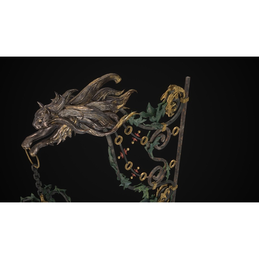 Victorian Street Light Cat 3D Model – Low Poly Game Asset, FBX - View 14