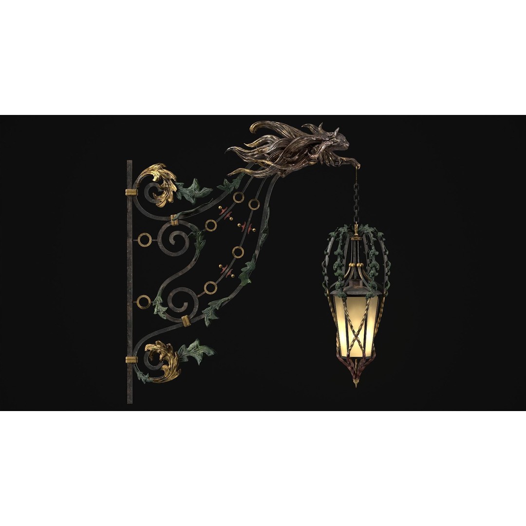 Victorian Street Light Cat 3D Model – Low Poly Game Asset, FBX - View 22