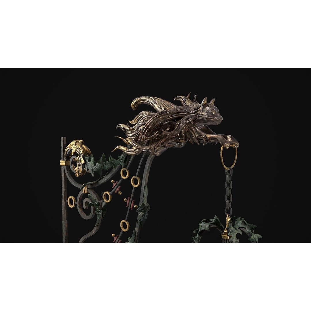 Victorian Street Light Cat 3D Model – Low Poly Game Asset, FBX - View 3