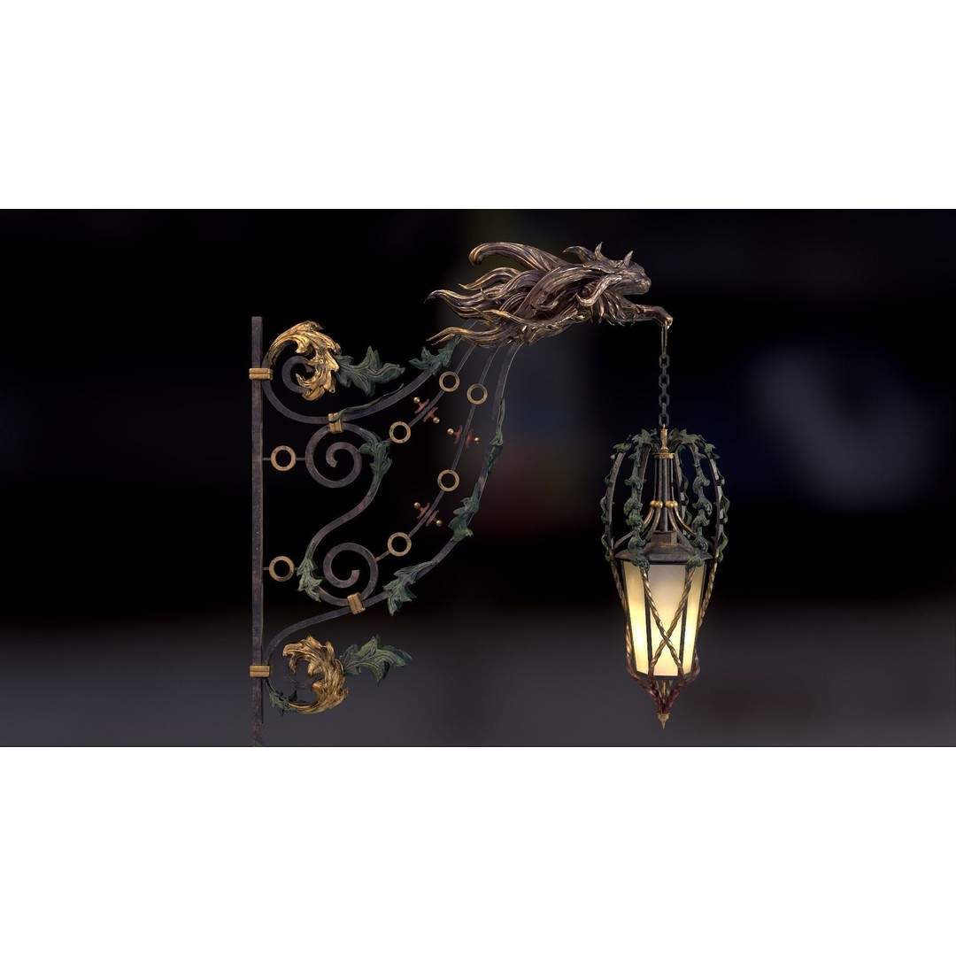 Victorian Street Light Cat 3D Model – Low Poly Game Asset, FBX - View 35