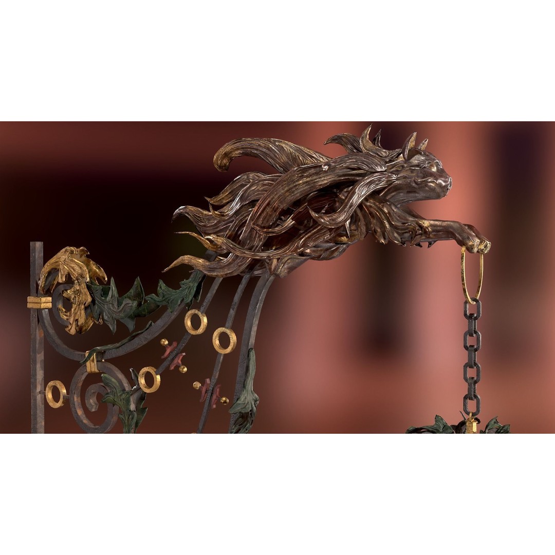 Victorian Street Light Cat 3D Model – Low Poly Game Asset, FBX - View 37