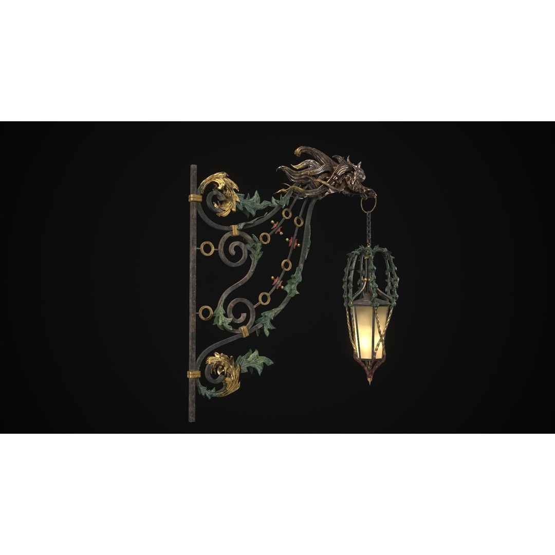 Victorian Street Light Cat 3D Model – Low Poly Game Asset, FBX - View 9