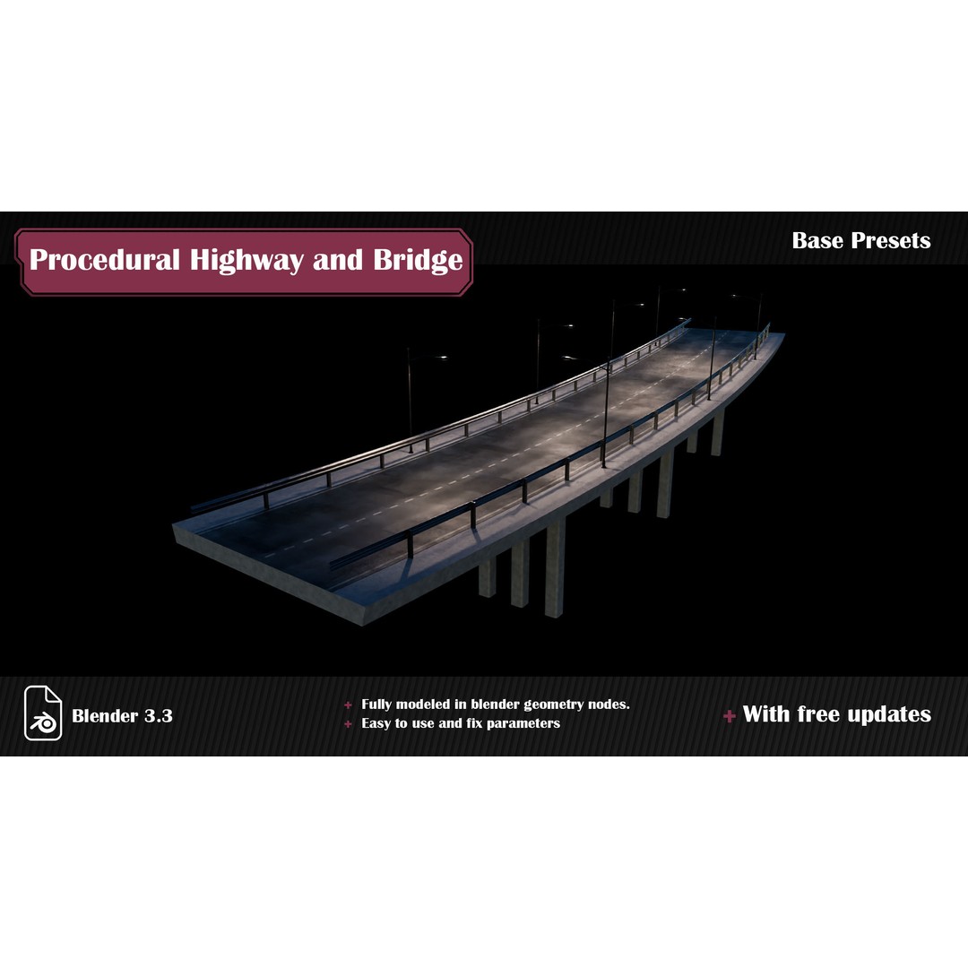 Procedural Highway and Bridge Generator 3D Model – Blender Road Asset, PBR Materials - View 10
