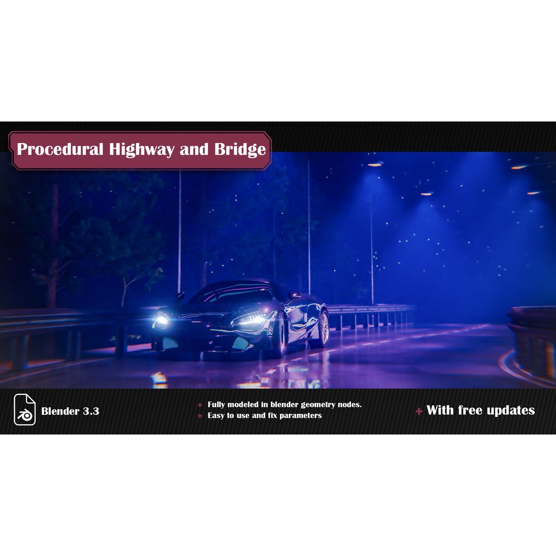 Procedural Highway and Bridge Generator 3D Model – Blender Road Asset, PBR Materials - View 4