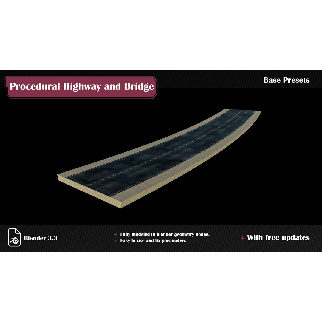 Procedural Highway and Bridge Generator 3D Model – Blender Road Asset, PBR Materials - View 6