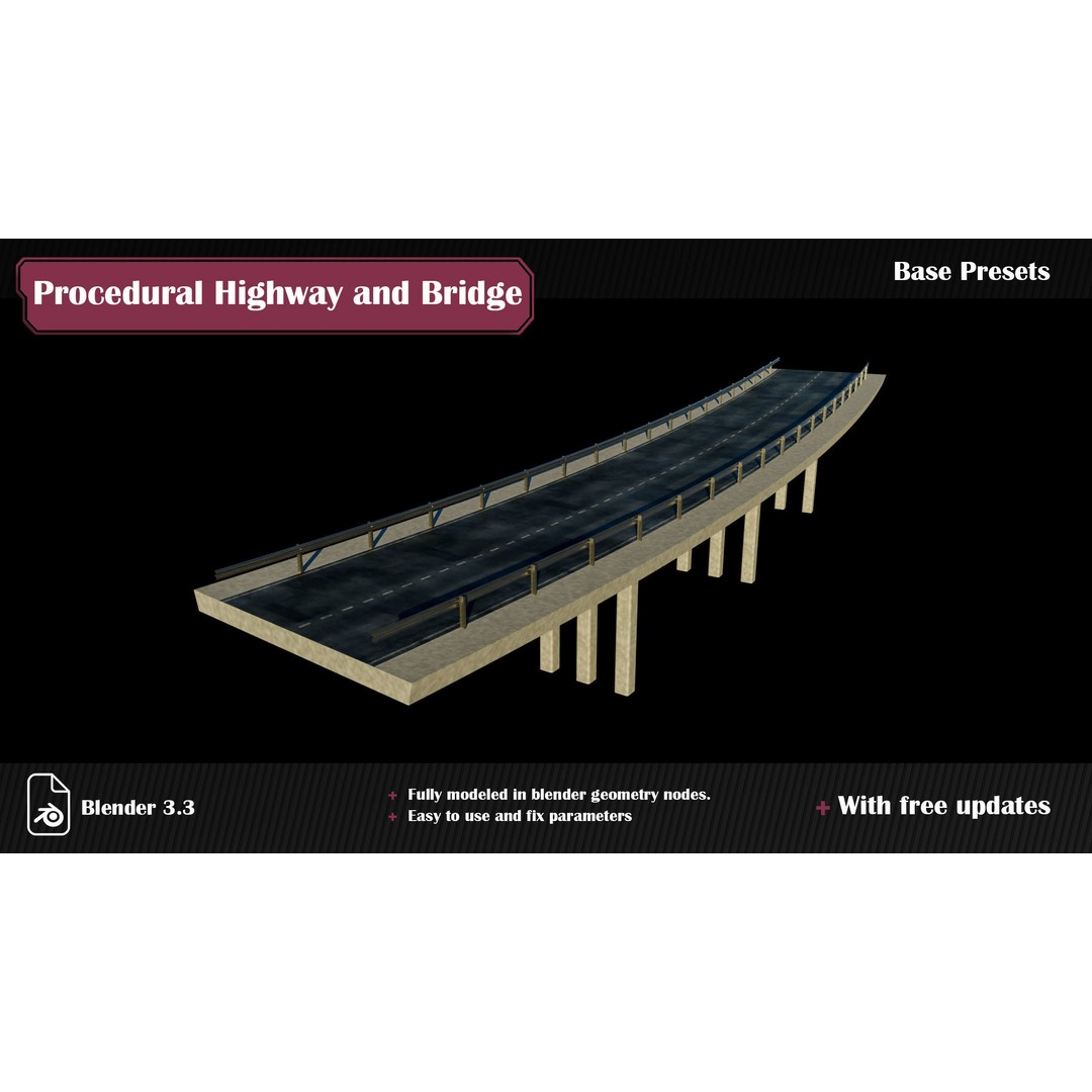 Procedural Highway and Bridge Generator 3D Model – Blender Road Asset, PBR Materials - View 8