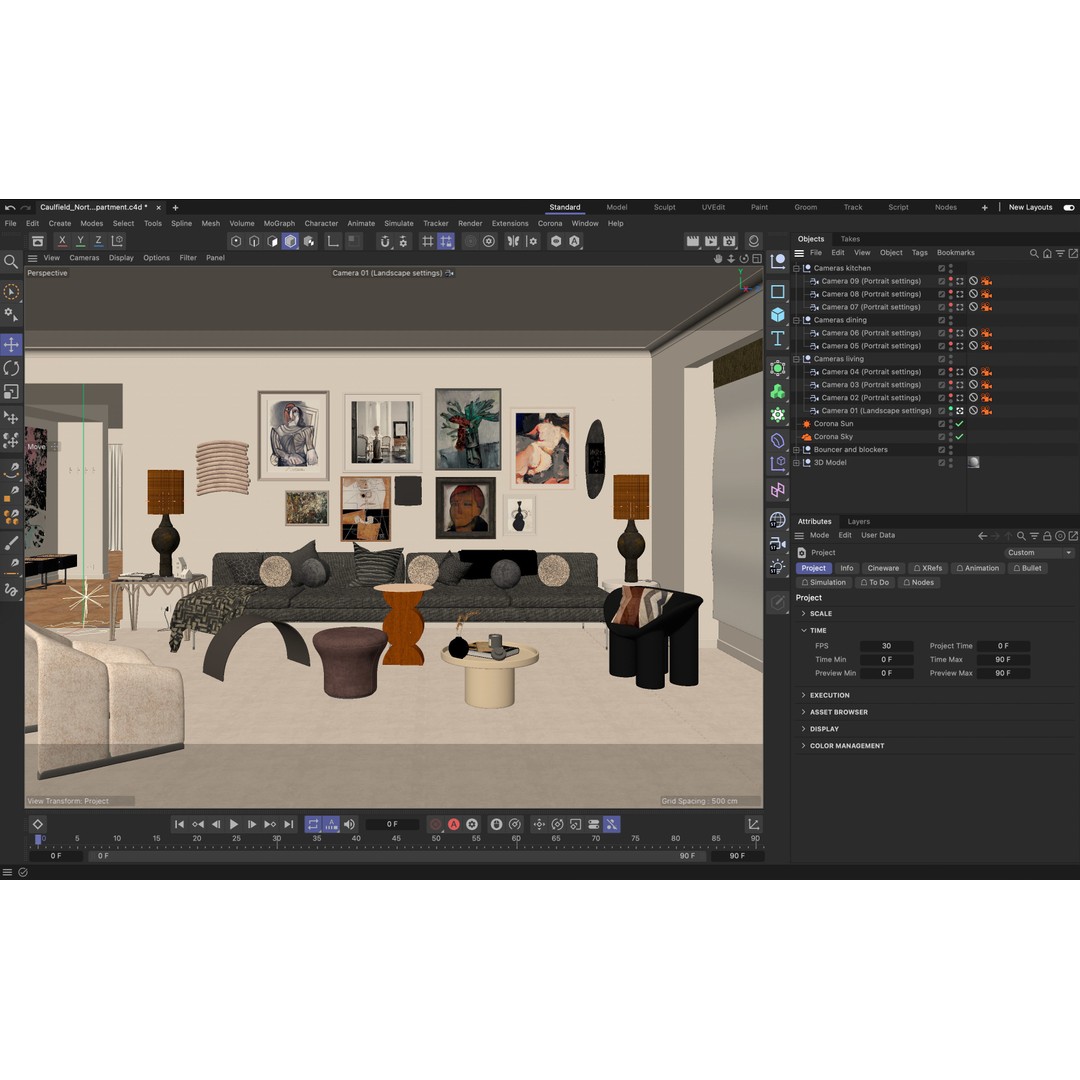 Caulfield North Interior Scene 3D Model – Modern Design, C4D, PBR - View 11