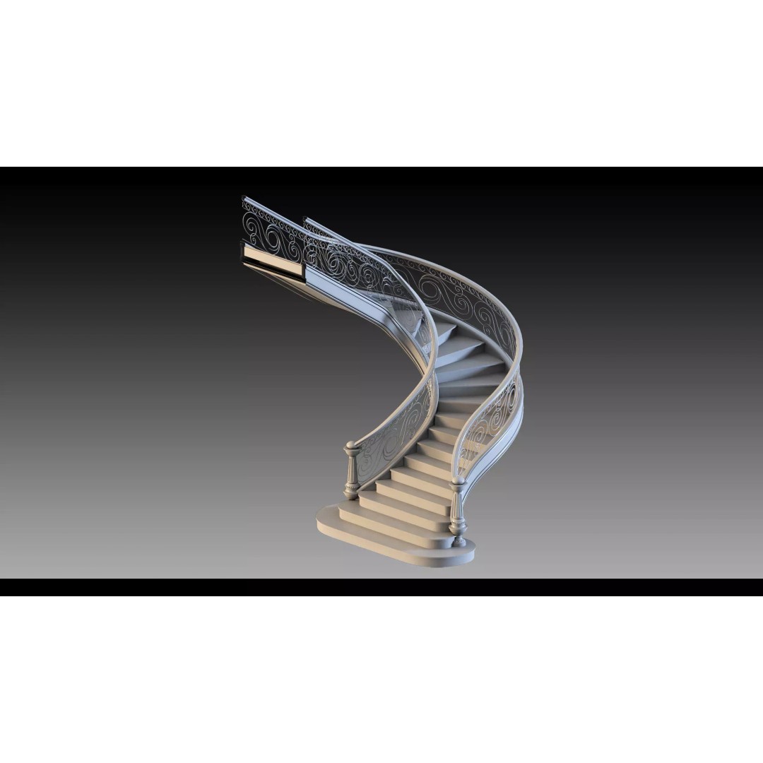 Luxury Grand Classic Staircase 3D Model – Timeless Design, FBX & Blender - View 3