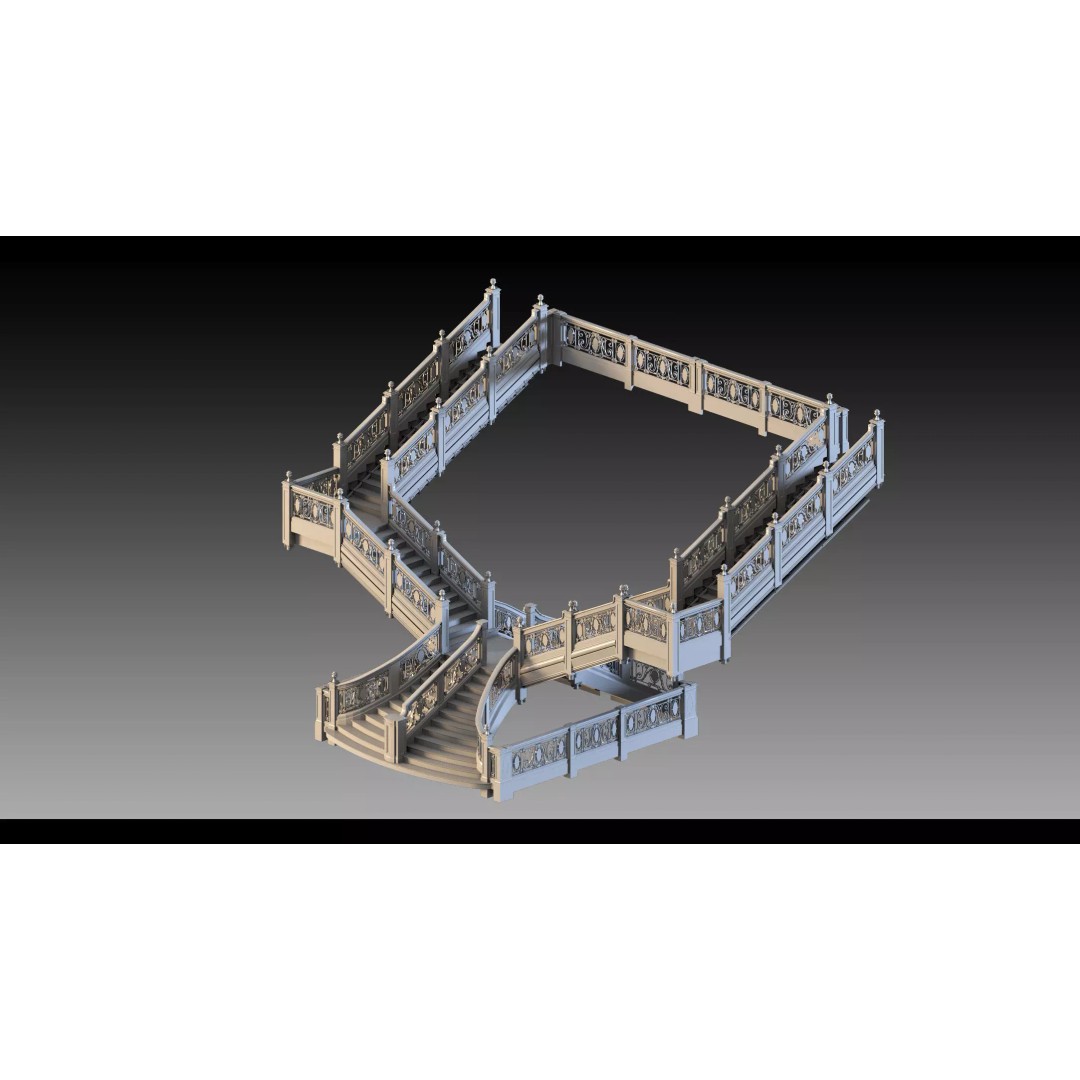 Luxury Grand Classic Staircase 3D Model – Timeless Design, FBX & Blender - View 4