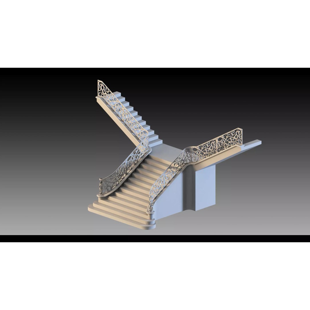 Luxury Grand Classic Staircase 3D Model – Timeless Design, FBX & Blender - View 6