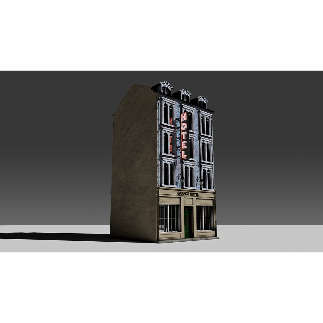 3 Piece Modular European Shop Apartment Building 3D Model – Game-Ready, PBR Textures, Blender - View 11