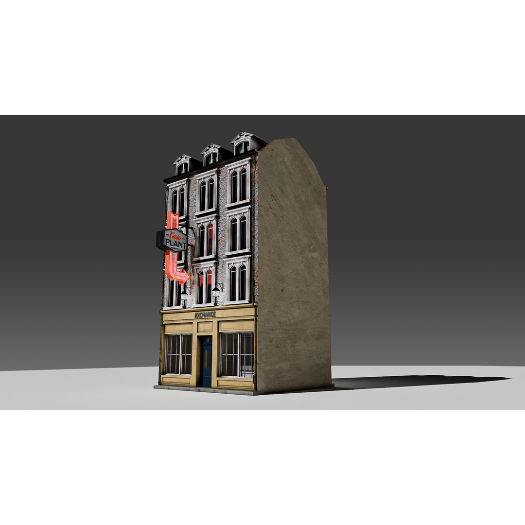 3 Piece Modular European Shop Apartment Building 3D Model – Game-Ready, PBR Textures, Blender - View 13