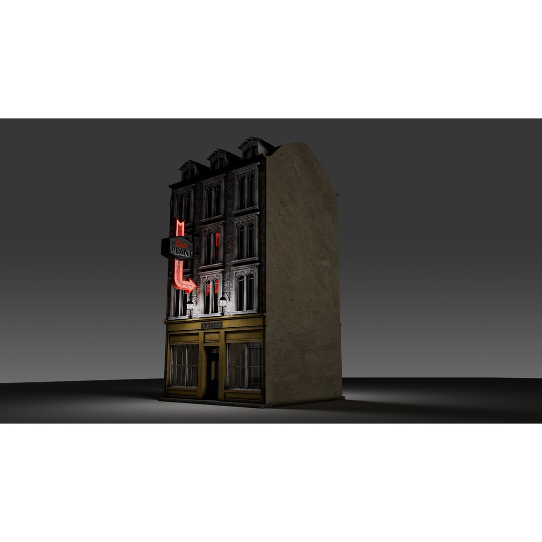 3 Piece Modular European Shop Apartment Building 3D Model – Game-Ready, PBR Textures, Blender - View 14