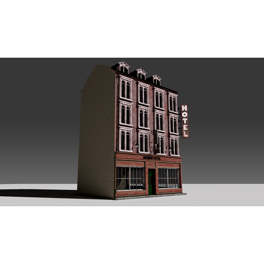 3 Piece Modular European Shop Apartment Building 3D Model – Game-Ready, PBR Textures, Blender - View 15