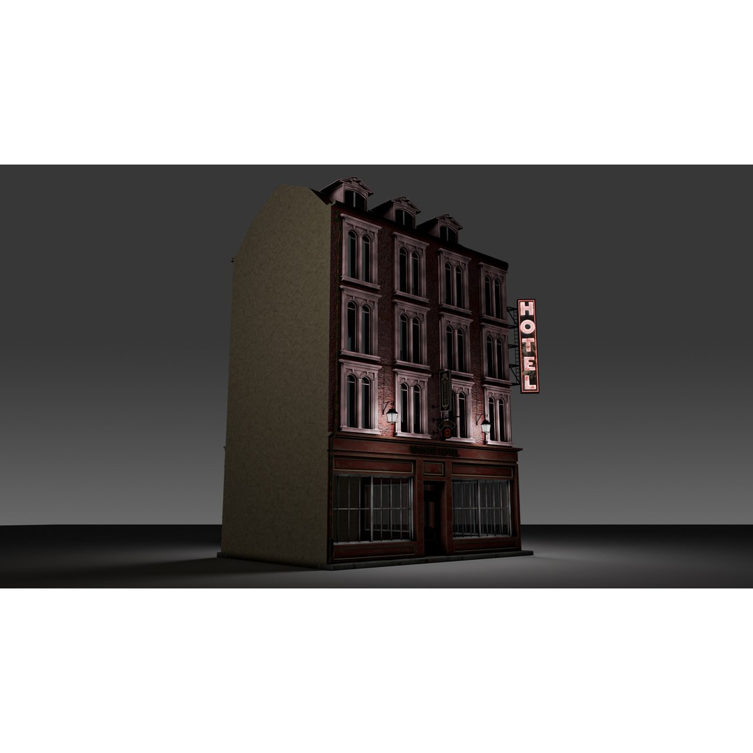 3 Piece Modular European Shop Apartment Building 3D Model – Game-Ready, PBR Textures, Blender - View 16