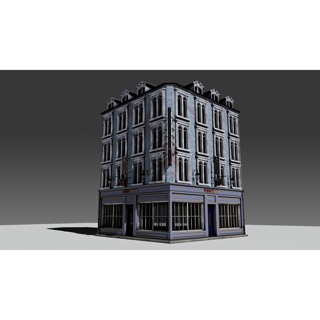 3 Piece Modular European Shop Apartment Building 3D Model – Game-Ready, PBR Textures, Blender - View 17
