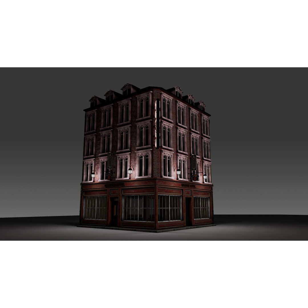 3 Piece Modular European Shop Apartment Building 3D Model – Game-Ready, PBR Textures, Blender - View 18