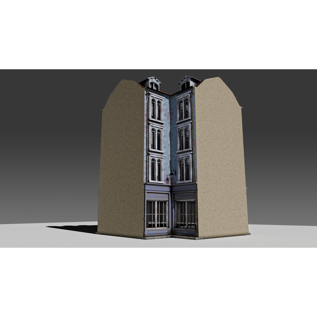 3 Piece Modular European Shop Apartment Building 3D Model – Game-Ready, PBR Textures, Blender - View 19