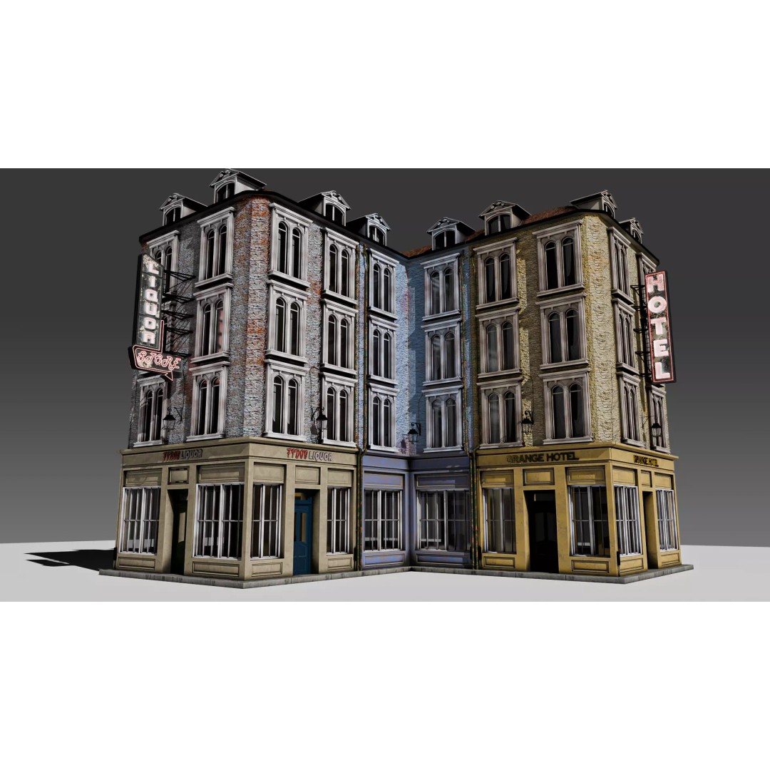 3 Piece Modular European Shop Apartment Building 3D Model – Game-Ready, PBR Textures, Blender - View 2