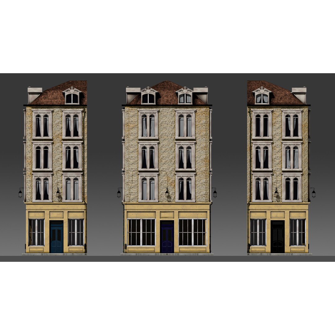 3 Piece Modular European Shop Apartment Building 3D Model – Game-Ready, PBR Textures, Blender - View 20