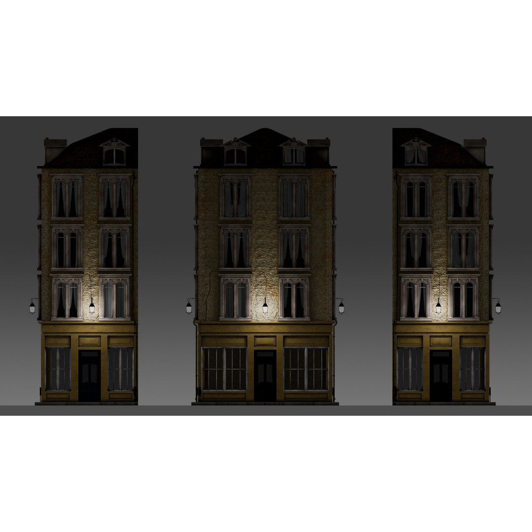 3 Piece Modular European Shop Apartment Building 3D Model – Game-Ready, PBR Textures, Blender - View 21