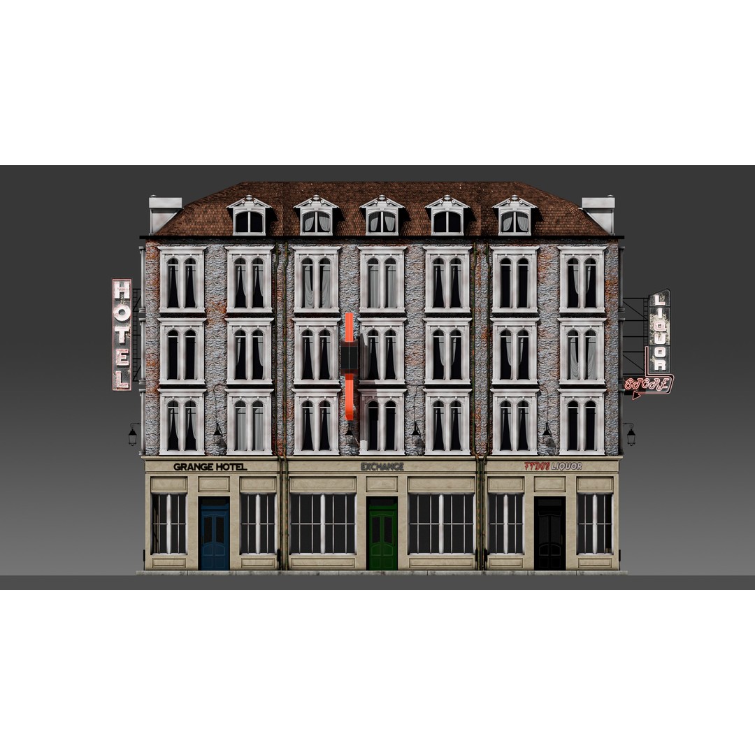 3 Piece Modular European Shop Apartment Building 3D Model – Game-Ready, PBR Textures, Blender - View 22
