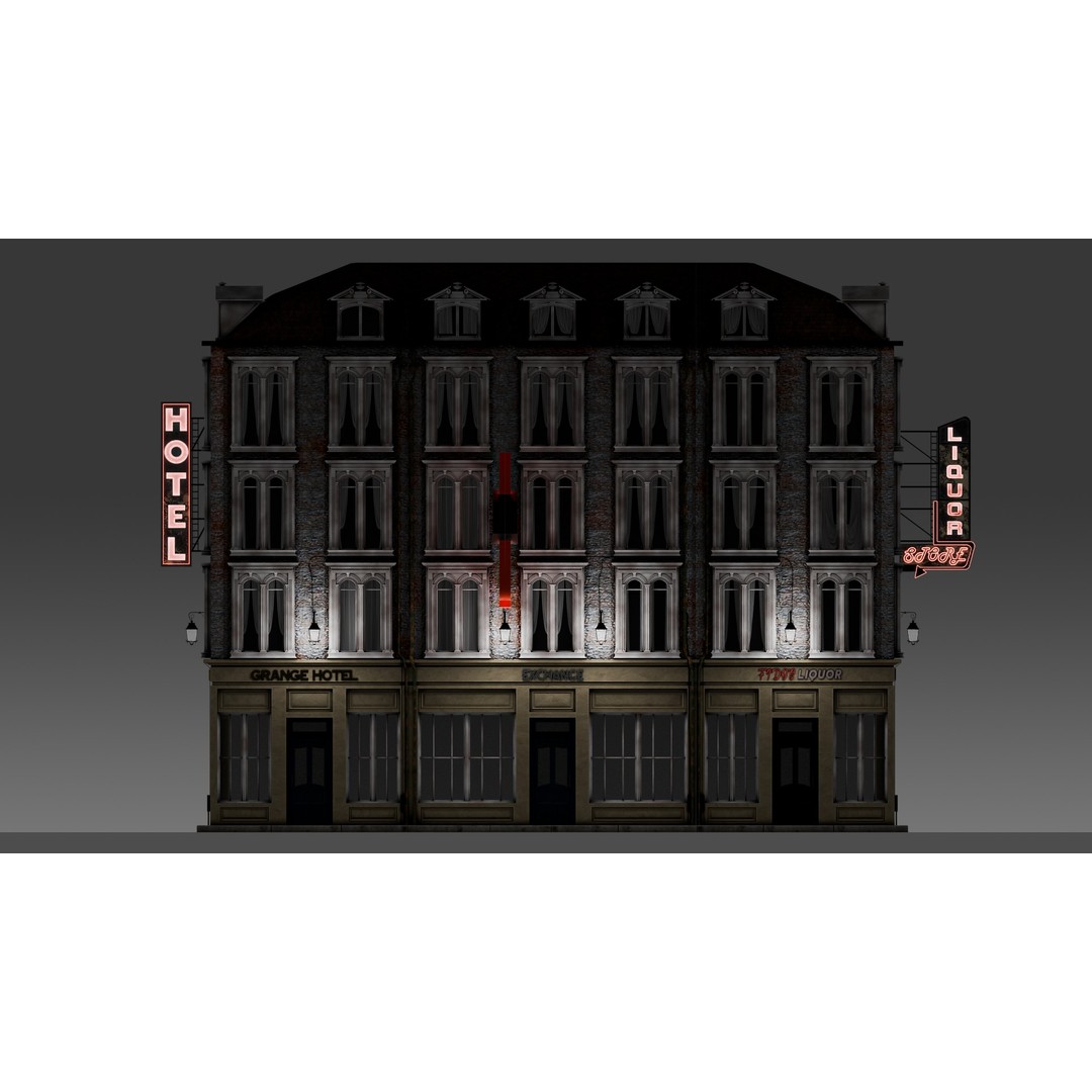 3 Piece Modular European Shop Apartment Building 3D Model – Game-Ready, PBR Textures, Blender - View 23