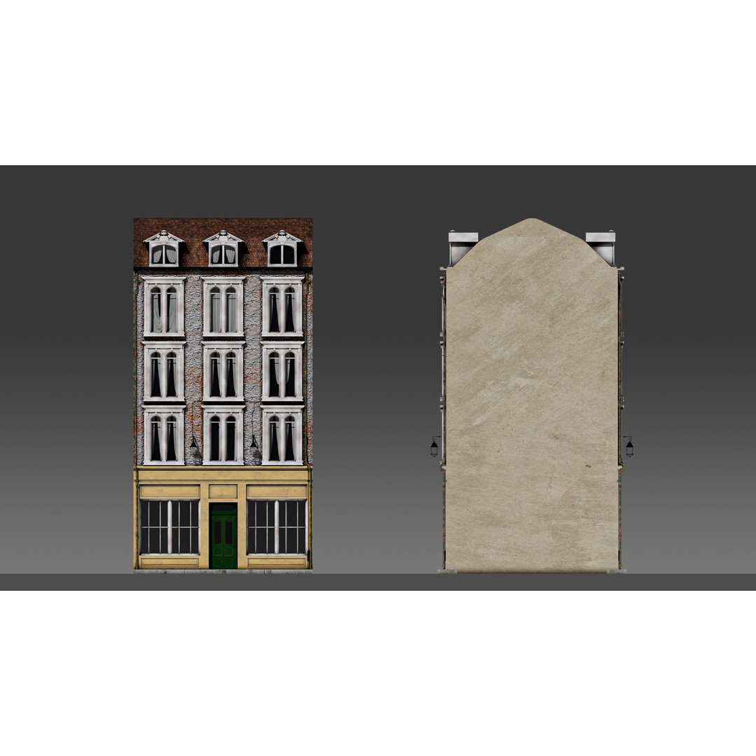 3 Piece Modular European Shop Apartment Building 3D Model – Game-Ready, PBR Textures, Blender - View 24