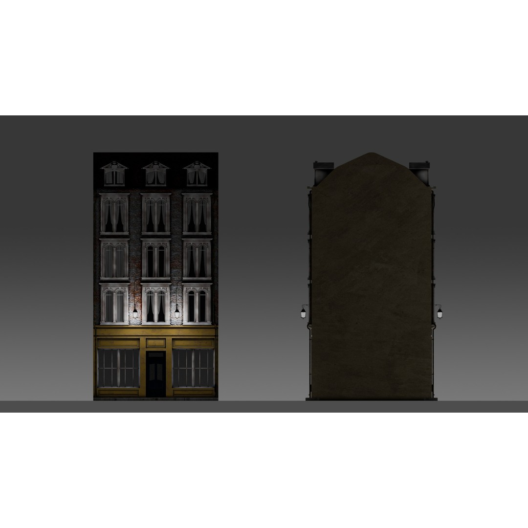 3 Piece Modular European Shop Apartment Building 3D Model – Game-Ready, PBR Textures, Blender - View 25
