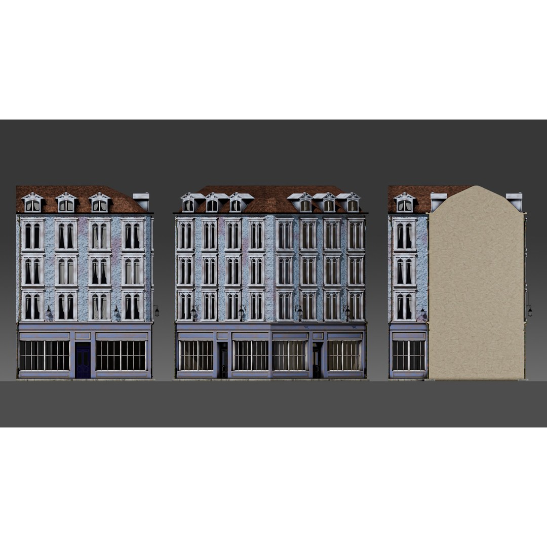 3 Piece Modular European Shop Apartment Building 3D Model – Game-Ready, PBR Textures, Blender - View 26