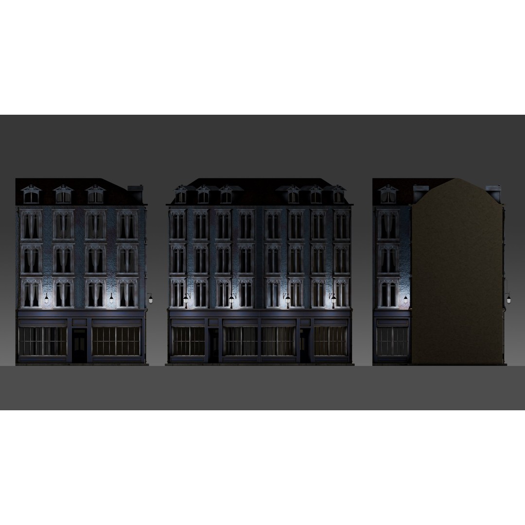 3 Piece Modular European Shop Apartment Building 3D Model – Game-Ready, PBR Textures, Blender - View 27