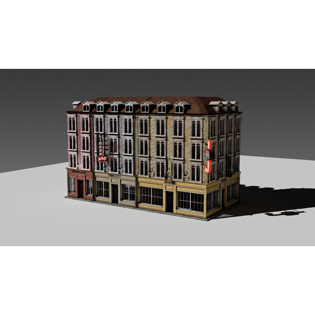 3 Piece Modular European Shop Apartment Building 3D Model – Game-Ready, PBR Textures, Blender - View 28