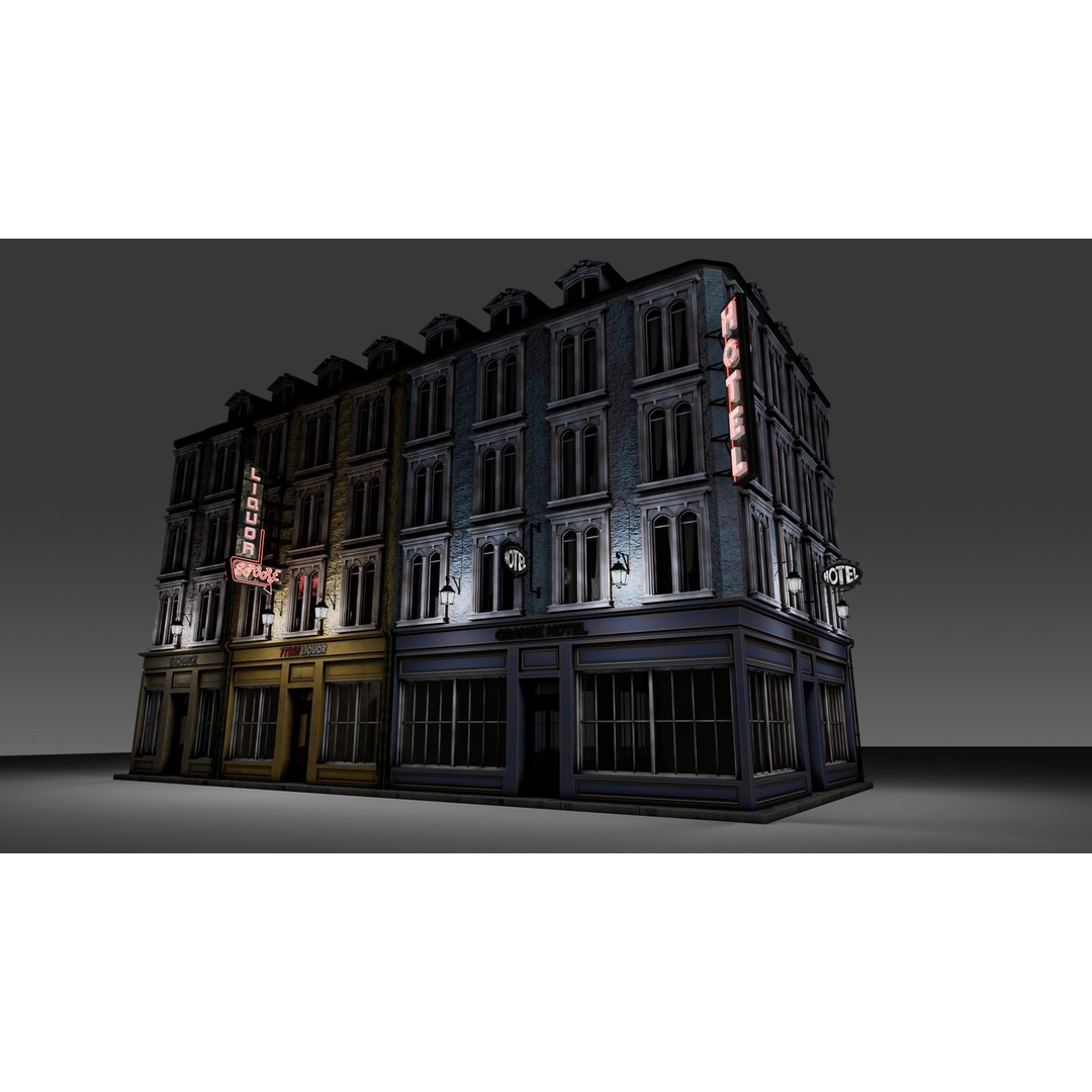 3 Piece Modular European Shop Apartment Building 3D Model – Game-Ready, PBR Textures, Blender - View 4