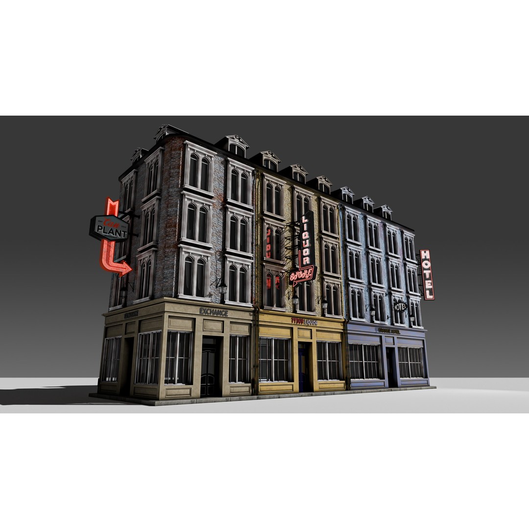 3 Piece Modular European Shop Apartment Building 3D Model – Game-Ready, PBR Textures, Blender - View 5