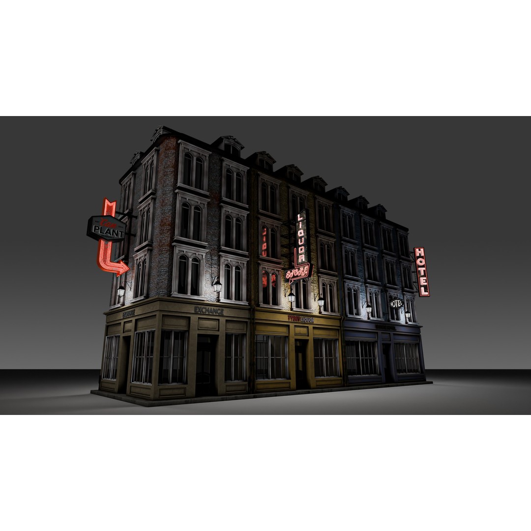 3 Piece Modular European Shop Apartment Building 3D Model – Game-Ready, PBR Textures, Blender - View 6