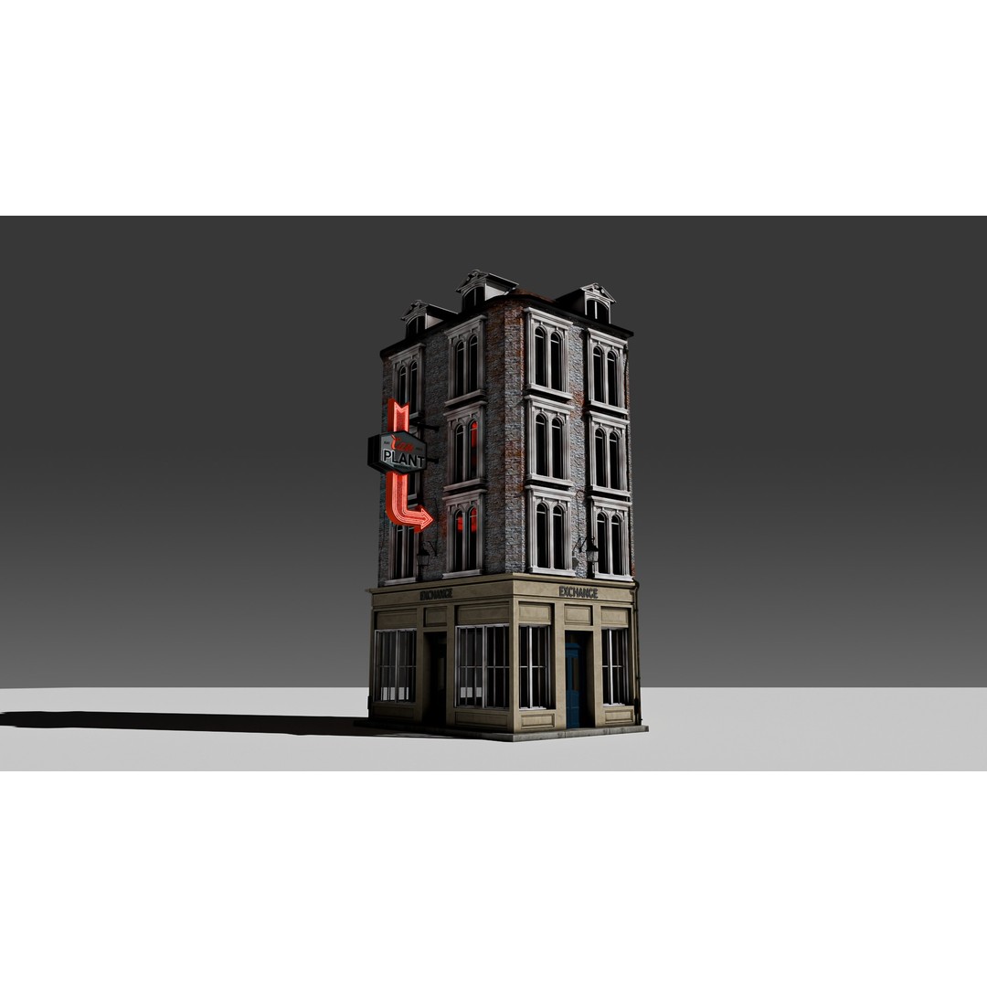 3 Piece Modular European Shop Apartment Building 3D Model – Game-Ready, PBR Textures, Blender - View 7
