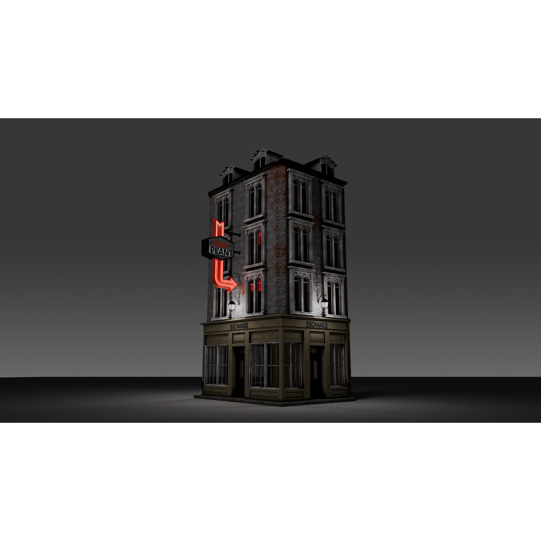 3 Piece Modular European Shop Apartment Building 3D Model – Game-Ready, PBR Textures, Blender - View 8