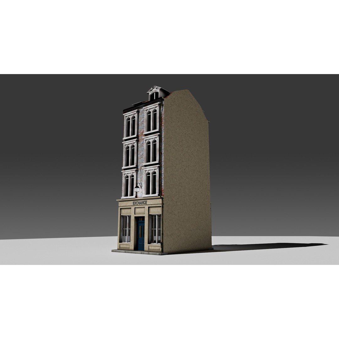 3 Piece Modular European Shop Apartment Building 3D Model – Game-Ready, PBR Textures, Blender - View 9