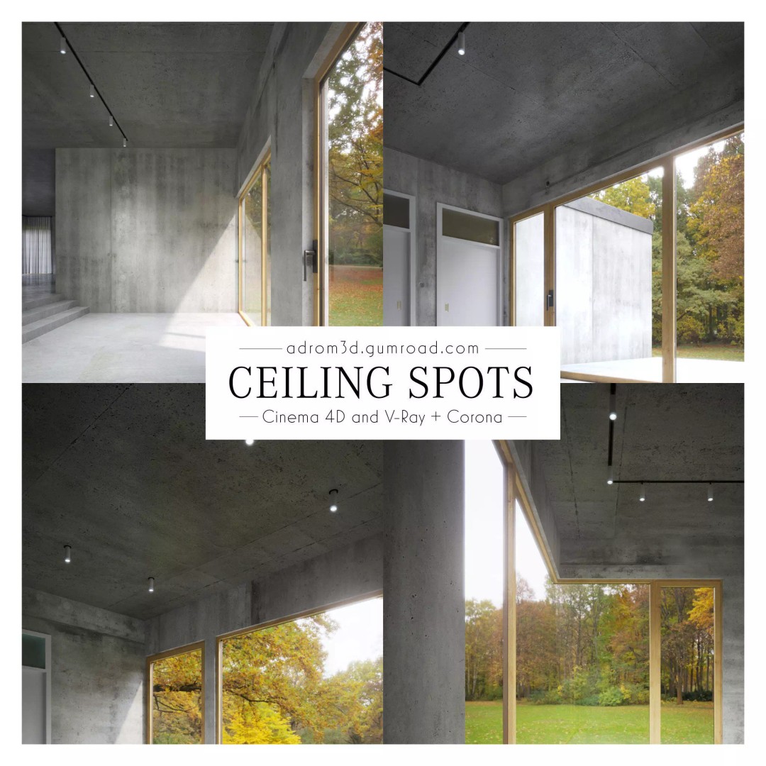 Spot Set 3D Model – Modern Ceiling Lighting for Cinema 4D, V-Ray, Corona - View 2