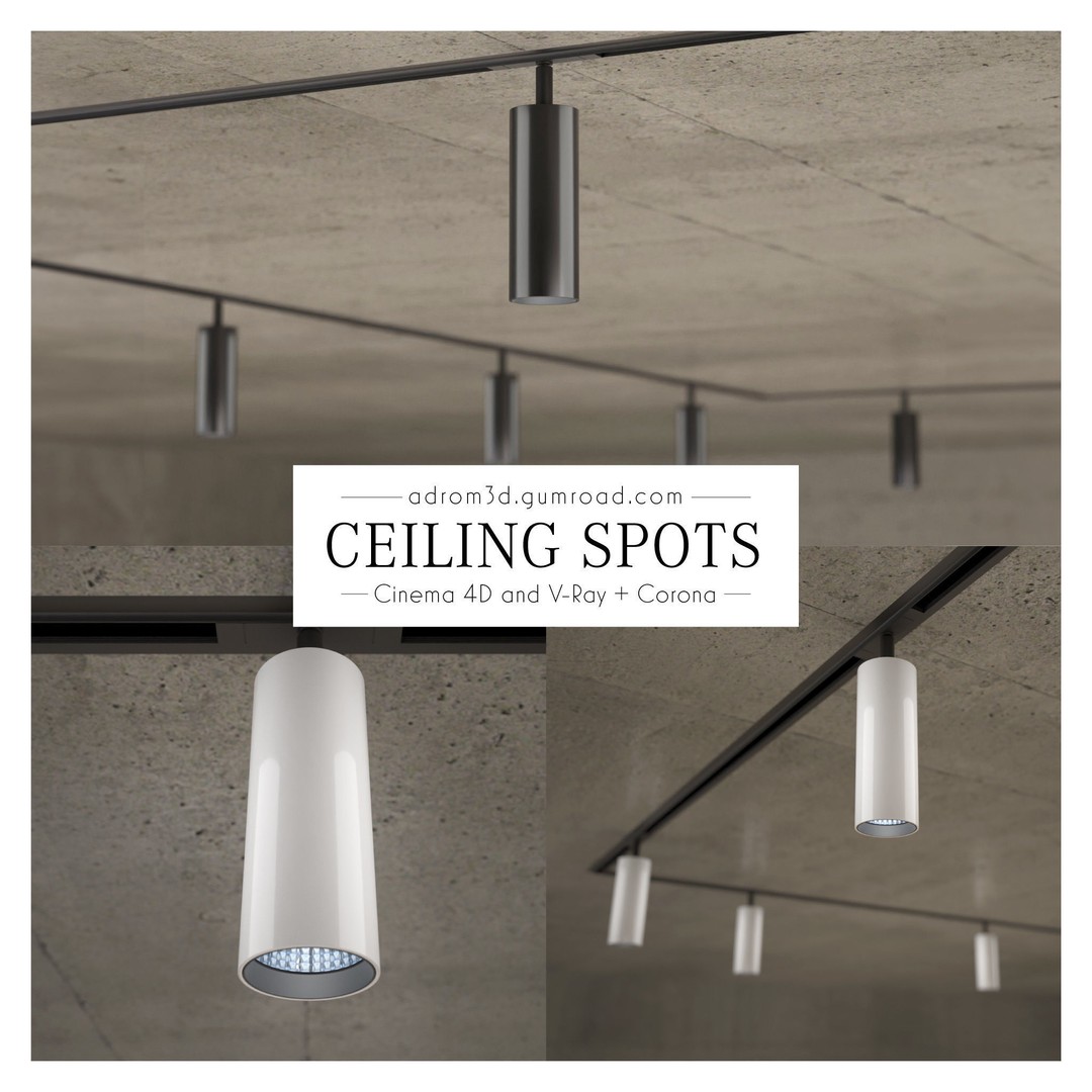 Spot Set 3D Model – Modern Ceiling Lighting for Cinema 4D, V-Ray, Corona - View 3