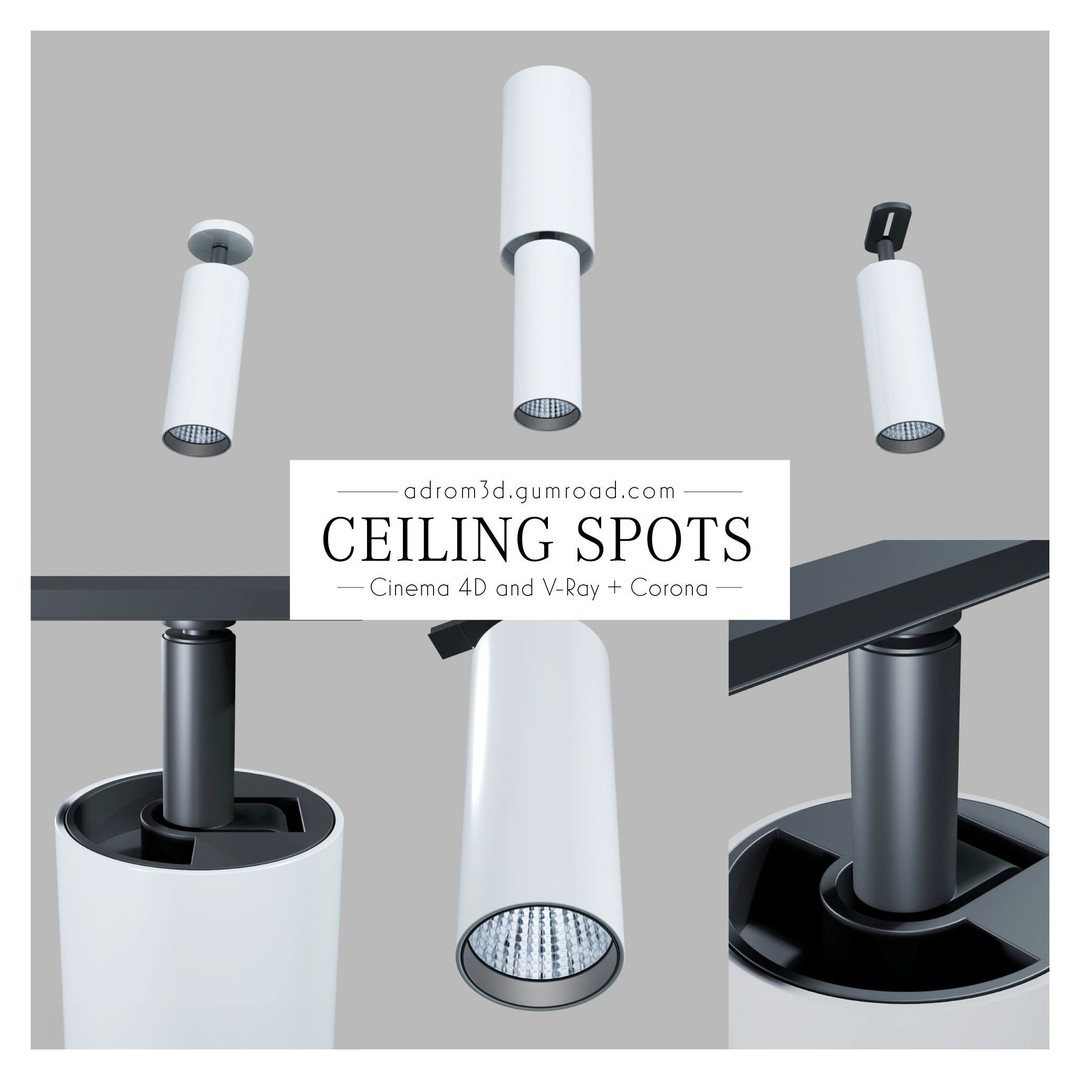 Spot Set 3D Model – Modern Ceiling Lighting for Cinema 4D, V-Ray, Corona - View 5