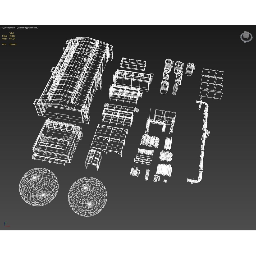 Industrial Buildings 3D Model – Low Poly Collection for Game Assets, FBX, OBJ