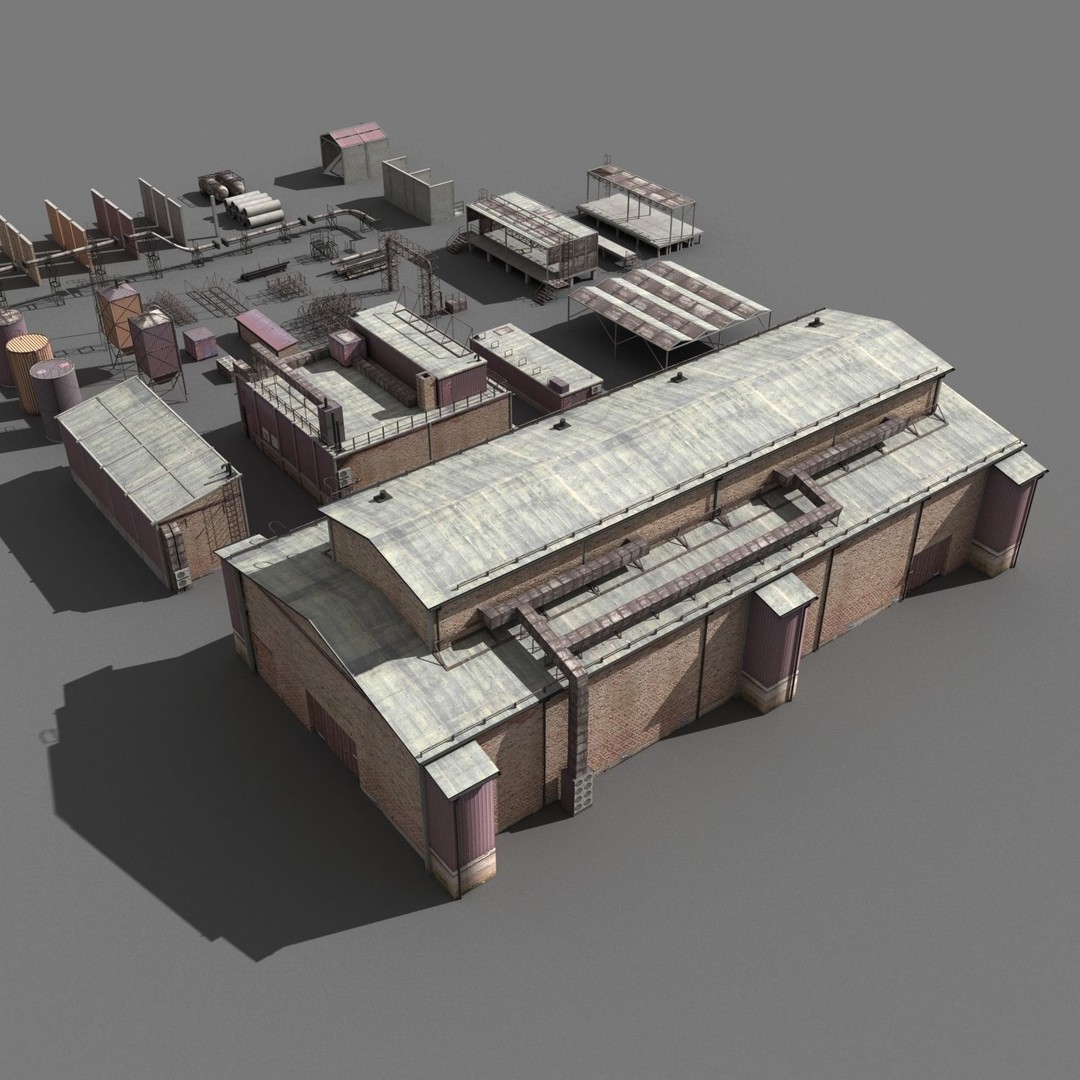 Industrial Buildings 3D Model – Low Poly Collection for Game Assets, FBX, OBJ - View 11