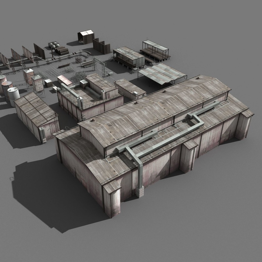 Industrial Buildings 3D Model – Low Poly Collection for Game Assets, FBX, OBJ - View 12