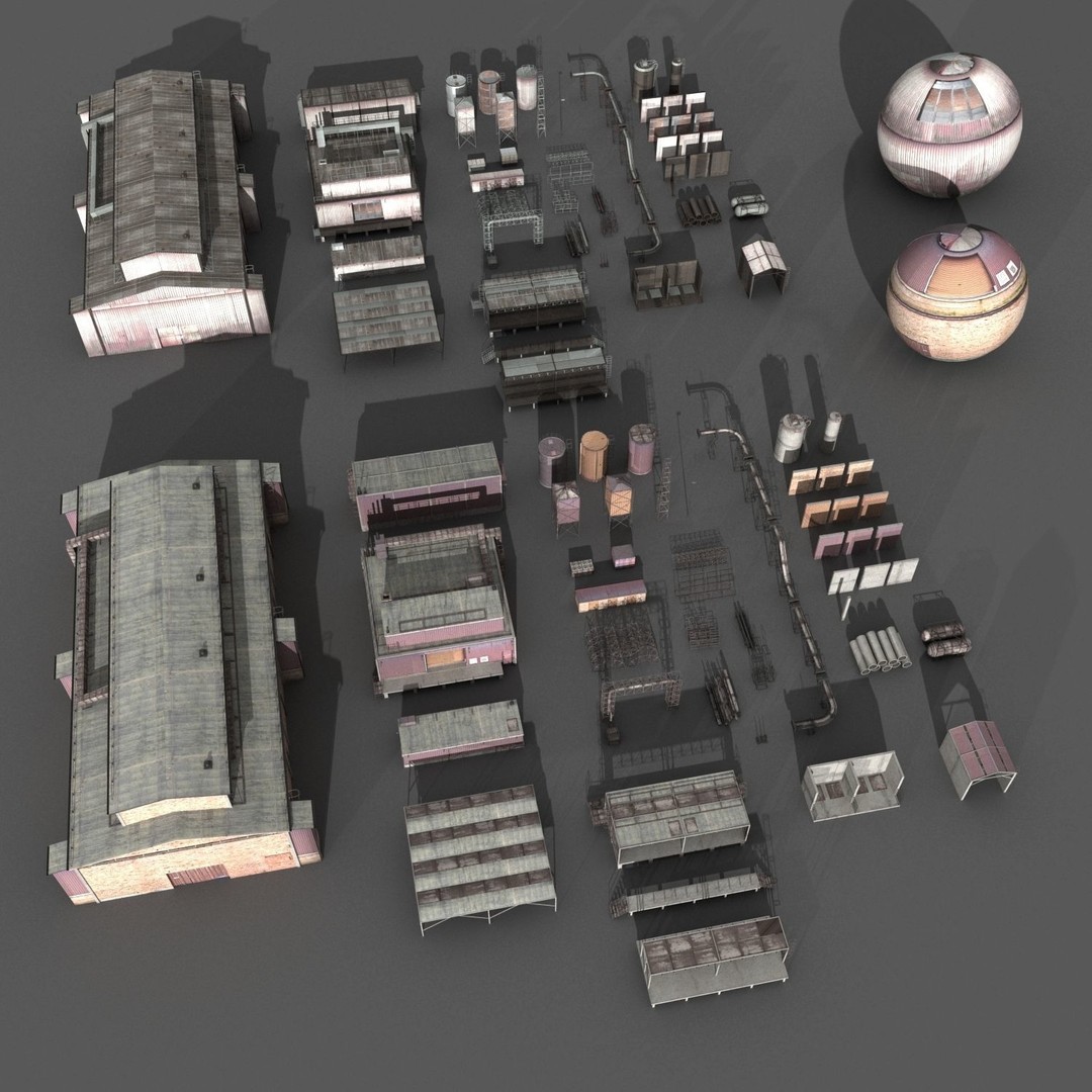 Industrial Buildings 3D Model – Low Poly Collection for Game Assets, FBX, OBJ - View 13