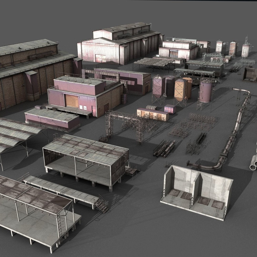 Industrial Buildings 3D Model – Low Poly Collection for Game Assets, FBX, OBJ - View 14