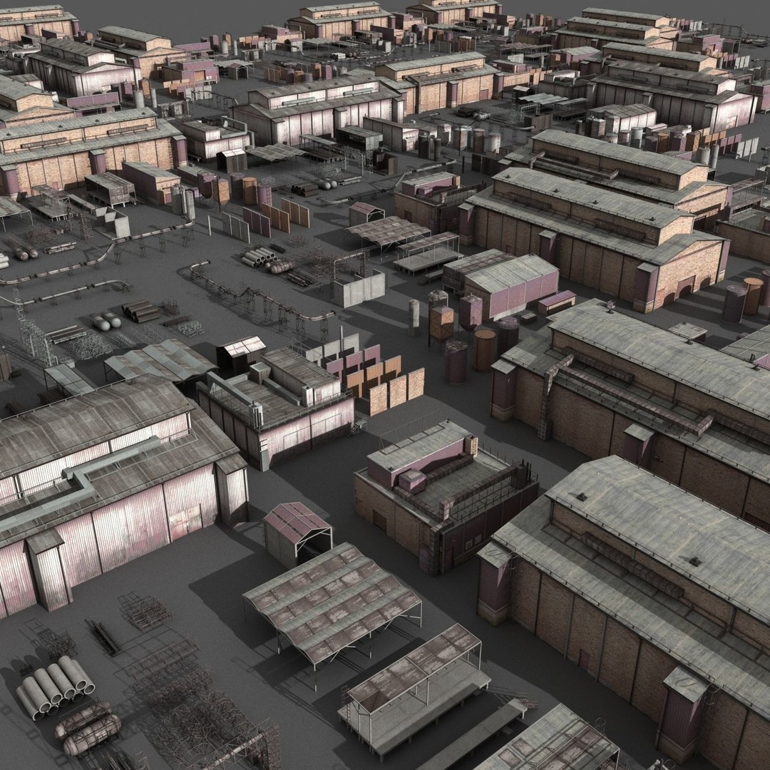 Industrial Buildings 3D Model – Low Poly Collection for Game Assets, FBX, OBJ - View 15