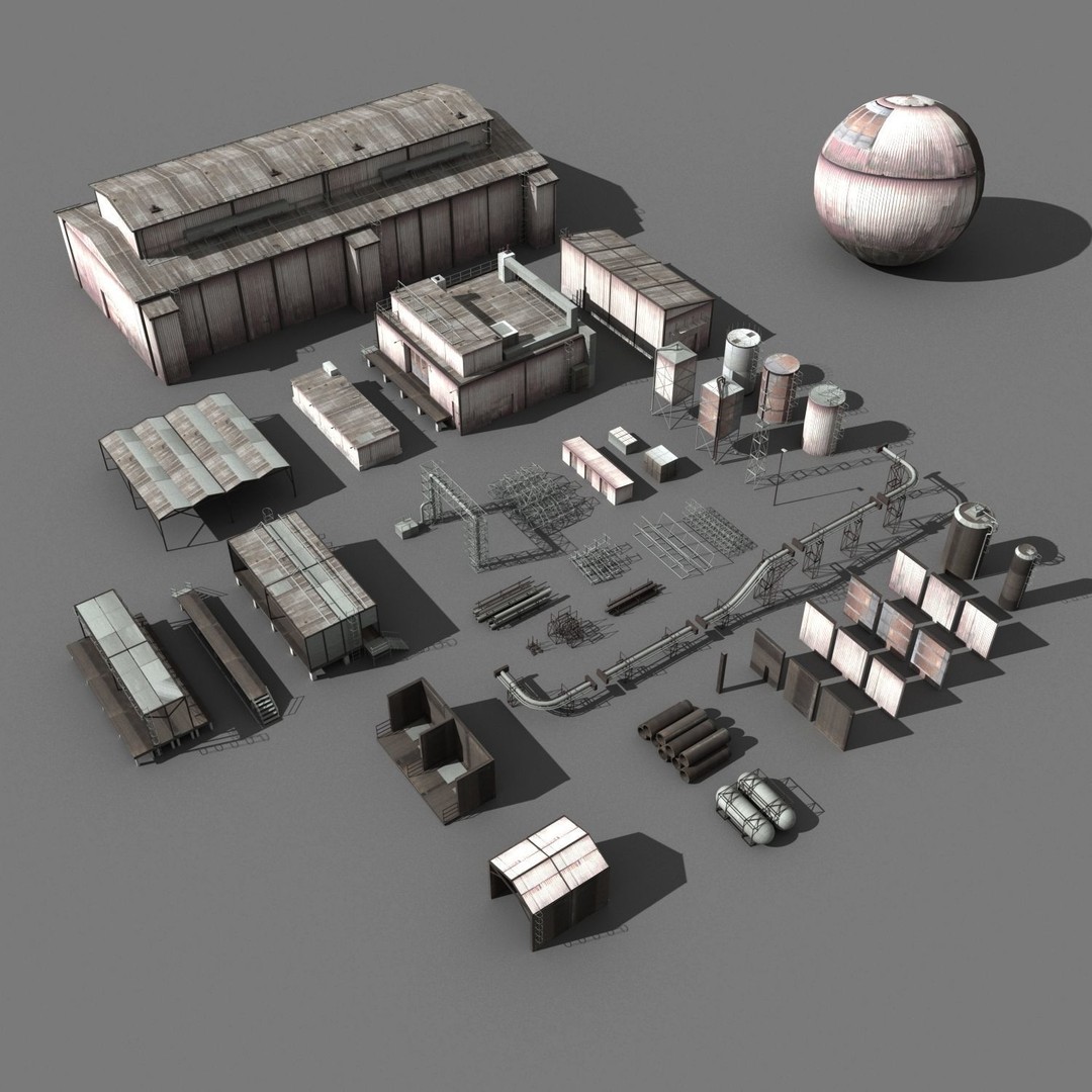 Industrial Buildings 3D Model – Low Poly Collection for Game Assets, FBX, OBJ - View 5