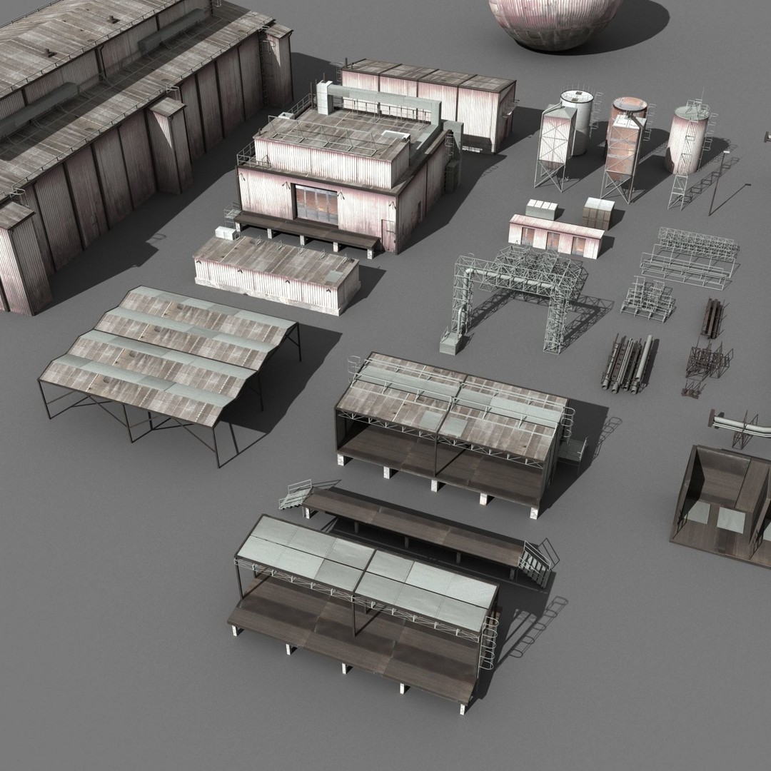 Industrial Buildings 3D Model – Low Poly Collection for Game Assets, FBX, OBJ - View 6